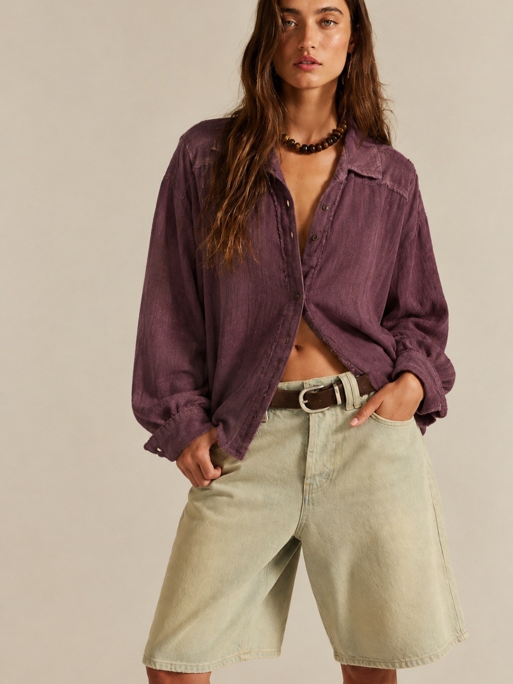 We The Free Washed Plum Button-Down Shirt